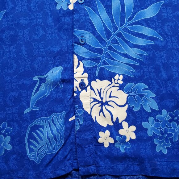 Cabali Hawaiian Short Sleeve Shirt Blue White Tropical Flowers 1 Pocket Men Sz L - Picture 7 of 11